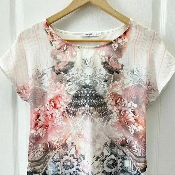 Ricki's Cut Out Back Drapey Knit Top T-Shirt Blouse Pink Grey Ivory Size XS - Picture 6 of 15